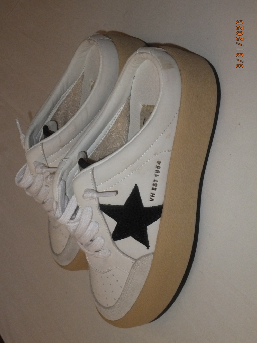 Vintage Havana White Platform Sneaker Slides with Black Star